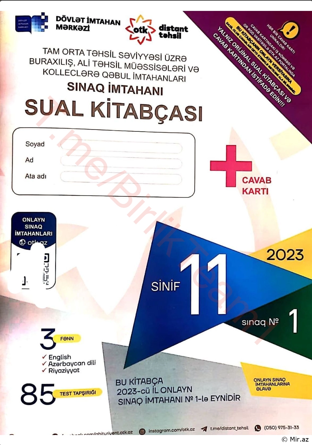 2023 11-ci sinif buraxılış imtahanı sınağı - PDF