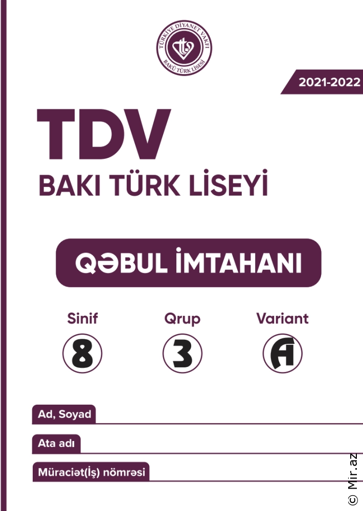 Dəyanət Bakı Türk Liseyi Qəbul Testi - PDF